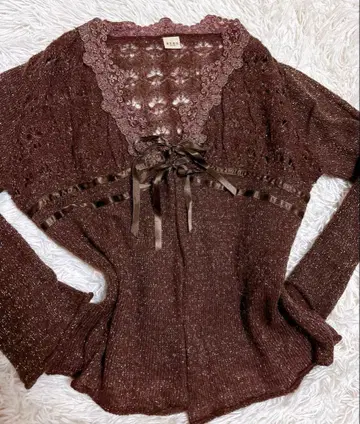 레어 axes femme 2연 리본 니트 볼레로 모리걸 그런지 총 라메