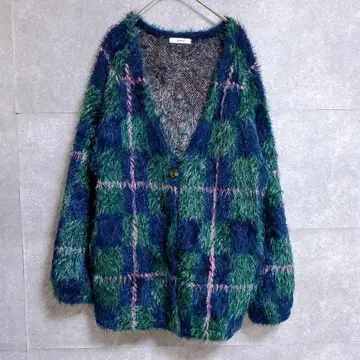 jouetie (쥬에티) 페더 체크 니트 가디건 그린