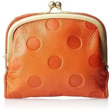 미사용 여성용 컴팩트 가마구치 오렌지 도트 즈케로 지갑