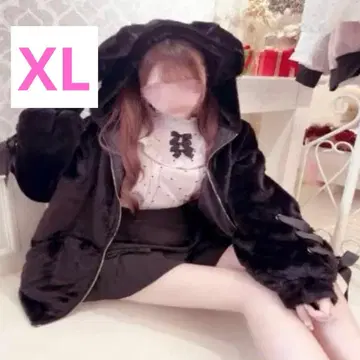 시마무라 모에냐 토끼 귀 레이스업 지퍼 후드티