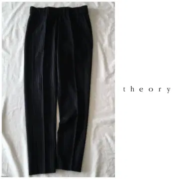 띠어리 양모 캐시미어 혼방 핀스트라이프 허리밴딩 슬림 레그 팬츠