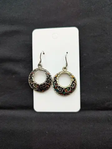 기하학 패턴 실버 귀걸이 멕시코 기념품