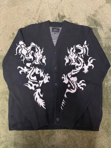 HUF 드래곤 패턴 가디건 블랙