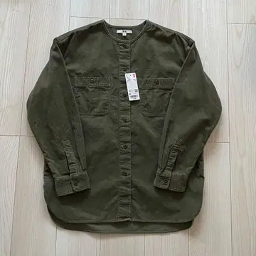 택 포함 새상품 유니클로 코듀로이 롱 셔츠 자켓 올리브 M