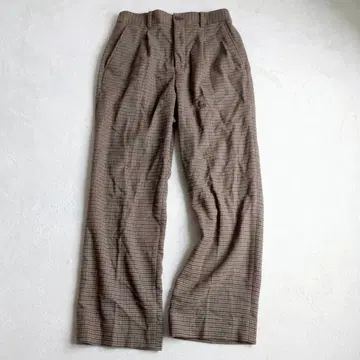 글로벌 워크 체크 무늬 턱 와이드 팬츠 오피스 캐주얼 M