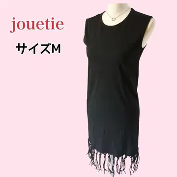 jouetie 슬리브리스 티셔츠 무릎 기장 원피스 밑단 프린지