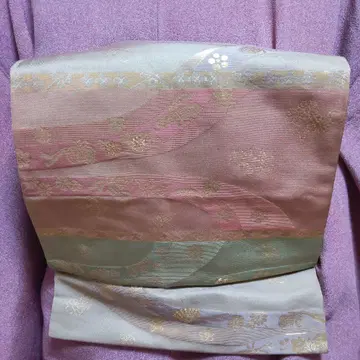 순수 실크 금실 우아한 악기 꽃 짜임 나고야 오비 절단 오비 (891)