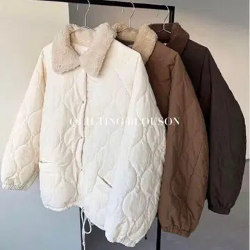 raffime 퍼 옷깃 퀼팅 블루종 차콜