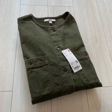 택 포함 새상품 유니클로 코듀로이 롱 셔츠 자켓 올리브 L