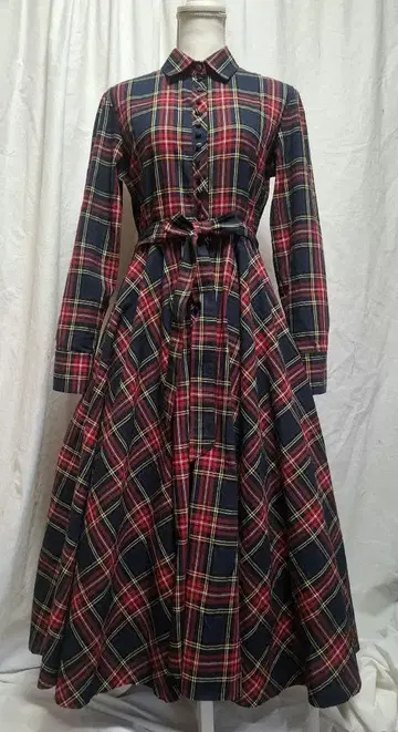 면린넨 타탄 체크 서큘러 원피스