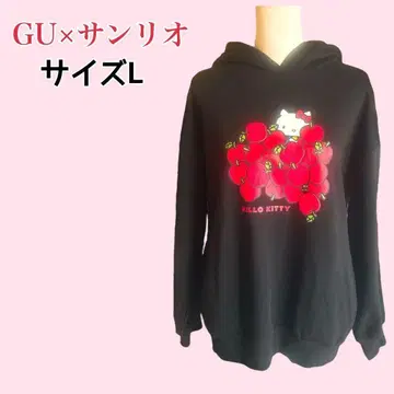 GU x 산리오 헬로키티 후드티 L 사이즈 블랙 후디 속기모 초기