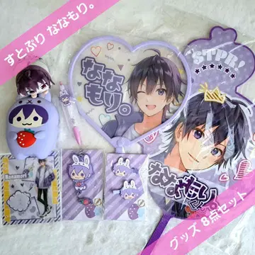 스토푸리 나나모리. 보라색 아크릴 스탠드 실리콘 파우치 부채 클립 세트