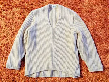 FRAY I.D 양모 V넥 스웨터 니트 베이지 두꺼운 원단 리브