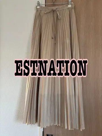 ESTNATION 베이지 플리츠 스커트 롱