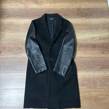 monkey time 체스터 코트 블랙 울 가죽 유나이티드 애로우즈