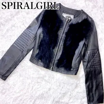 Spiral Girl 블랙 퍼 가죽 자켓 M Y2K 스터드 장식