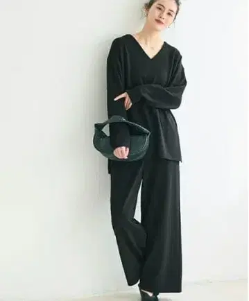 블랙 와이드 팬츠 셋업