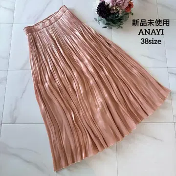 미사용 새상품 ANAYI 핑크 웨이브 새틴 플리츠 스커트 38 사이즈