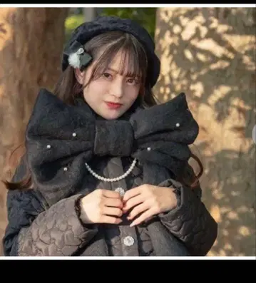 새상품 진백 앨리스 블랙 리본 머플러 블랙 시마무라 펄 여성용