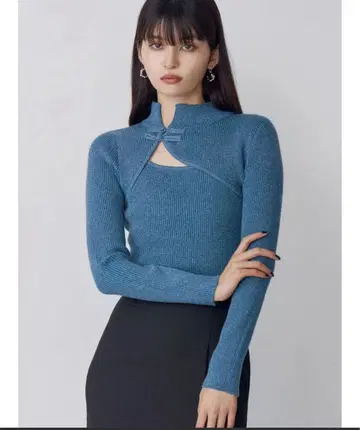 MURUA 차이나 타이트 리브 니트