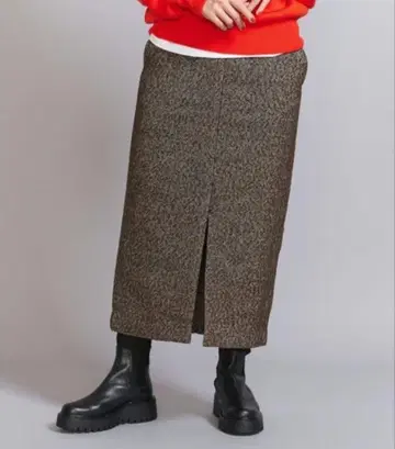 뷰티&유스 트위드라이크 프론트 지퍼 스커트 브라운 S