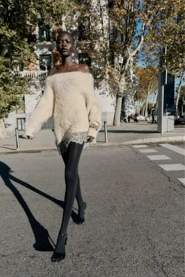 택 포함 미사용 새상품 ZARA 레이스 콤비 니트 스웨터