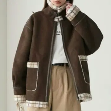 2way 시어링 체크 보아 자켓