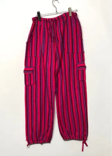 레트로 구제 에스닉 사이드 포켓 스트라이프 이지 카고 팬츠