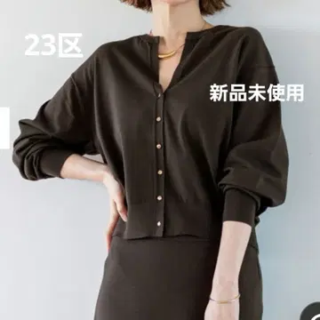 23구 비스코스 스트레치 V넥 니트 가디건 브라운 미사용 새상품