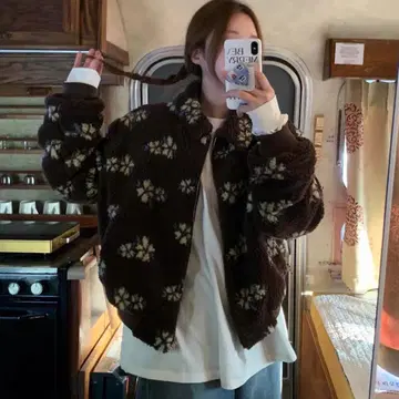 겨울용 레트로 꽃무늬 보아 충전솜 방한 아우터