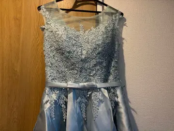 카라 드레스 꽃무늬 자수 고급 블루