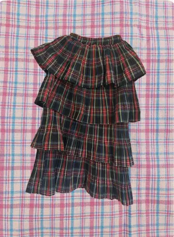 레드 체크 프릴 캉캉 스커트