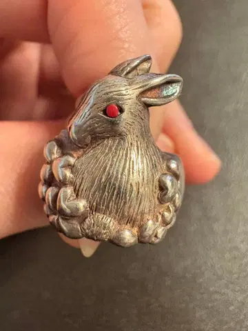 토끼형 실버 925 반지 핑크 하우스