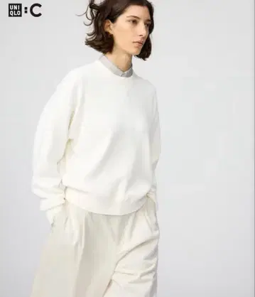 UNIQLO 스무스 코튼 크루넥 스웨터 화이트