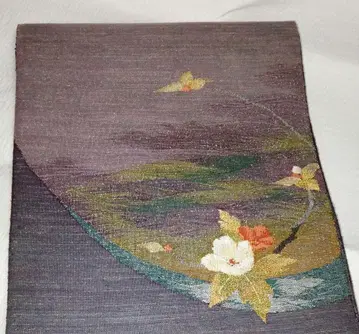 새상품급 꽃 자수 후쿠로 오비 보라색