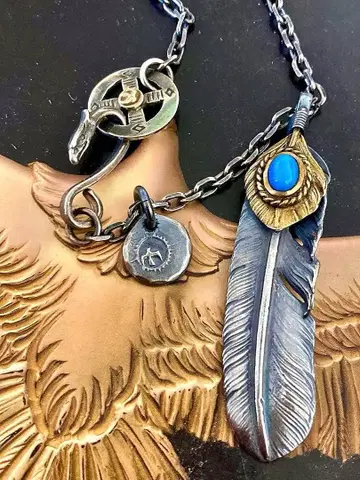 고로즈 goro's 상금 터콰이즈 특대형 페더 태양 메탈 세가쿠 체인