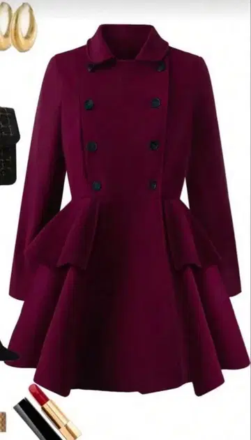 버건디 더블 브레스트 롱 코트 빅 사이즈