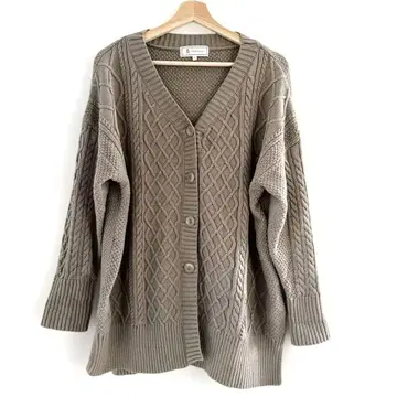 고품질 로페피크닉 그레이 케이블 짜임 긴팔 가디건 오버 사이즈