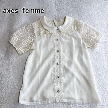 axes femme 반팔 블라우스 레이스 시스루 M 아이보리