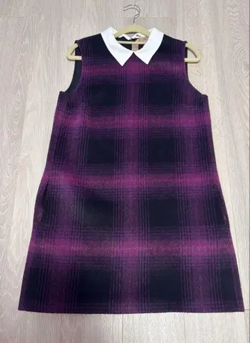 누메로 벤투노 슬리브리스 미니 원피스 블랙 보라색 체크 사이즈 40