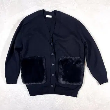 새상품급 보르지 울 폴리에스테르 밀라노 리브 퍼 포켓 가디건