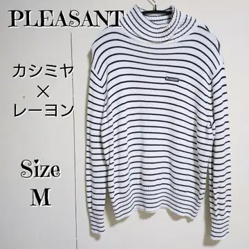 프리젠트 캐시미어 혼방 터틀넥 스웨터 화이트 블랙 스트라이프