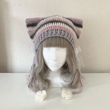 고양이 귀 니트 모자 핸드메이드