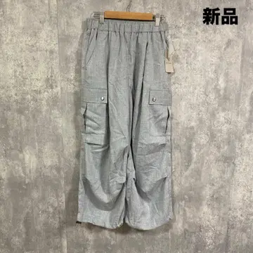 Samansa Mos2 blue 밑단 드로스트 카고 팬츠 허리밴딩 프리