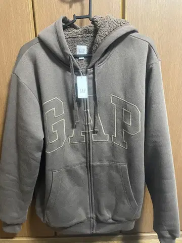 GAP 로고 보아 안감 집업 후드티 풀 집업 후드티 브라운