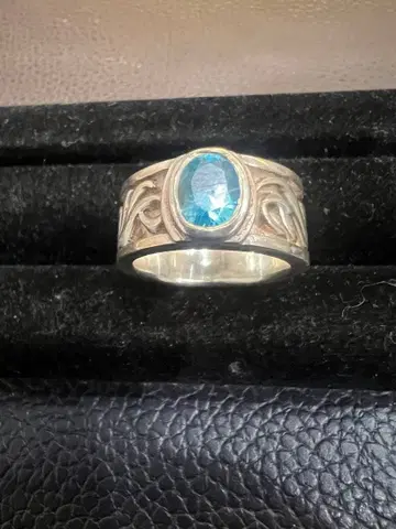 실버 반지 파란색 오벌컷