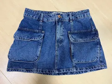 데님 미니 스커트 큰 포켓 부착