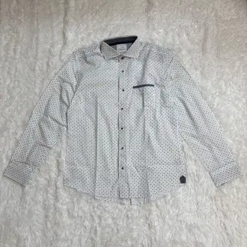 Mitsumine 남성용 긴팔 셔츠 L 올 패턴 화이트 코튼 스타일리시