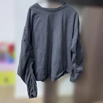 CITEN 소매 개더 롱T 그레이