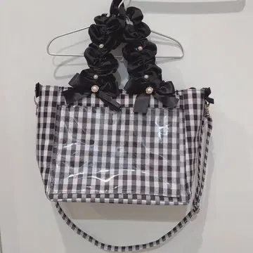 자카마트 - A4 다기능 2WAY 핸들 프릴 토트백 체크 블랙